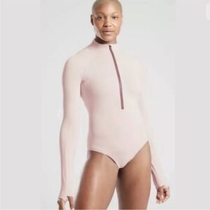 NWT Athleta Endurance Half Zip Body Suit Small Pink
